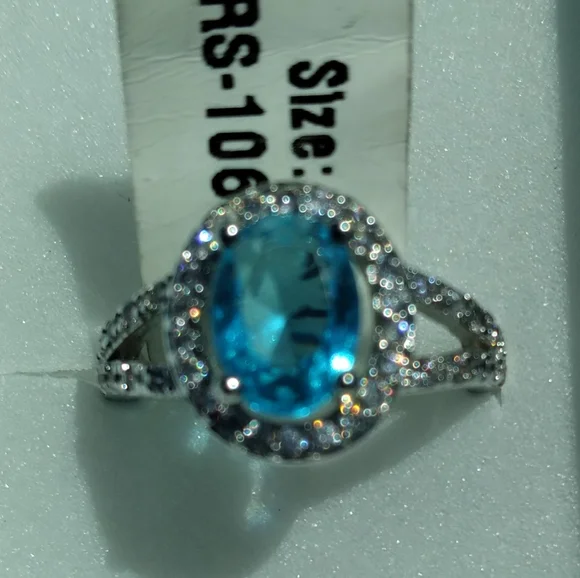 ⚘️ 18K White Gold Plated Size 5 Aquamarine CZ ring 💍 😲 - Picture 9 of 14
